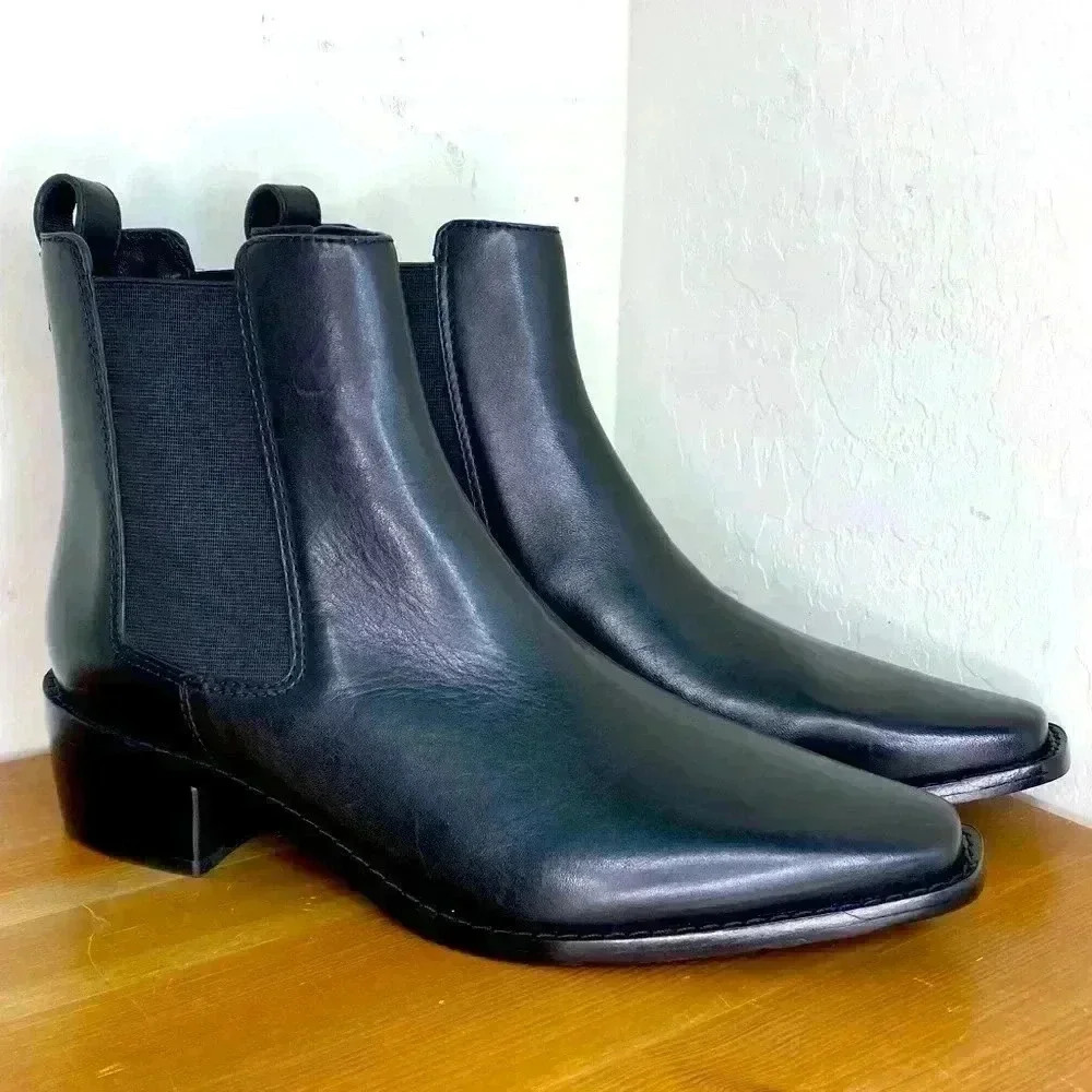 NEW Tory Burch Chelsea Pull On Black Leather Ankle Boots Women’s Size 7 1/2